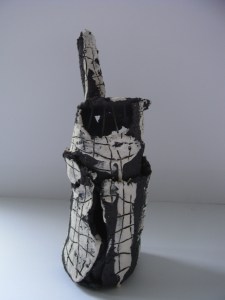 black and white ceramic bottle